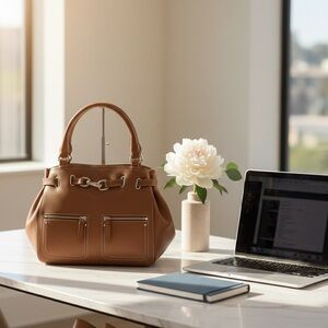 Cole Haan Gramercy Archer Chili Brown Pebble Grain Leather Hobo Satchel Handbag